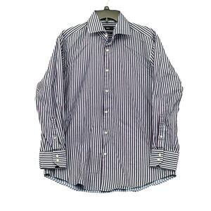 Hugo Boss Dress Shirt Mens 41 16 Purple Blue Stripe Gerald 100% Cotton Office‎